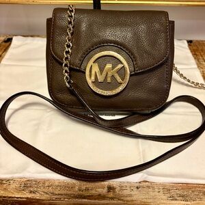 Michael Kors Brown Leather Mini Bag with Gold Logo